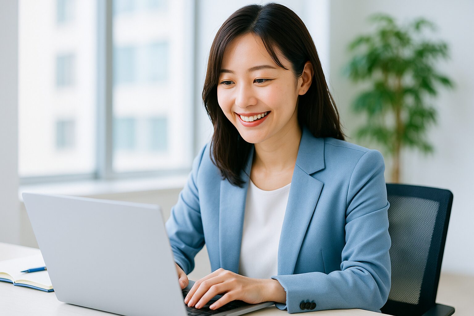 PCを操作する女性