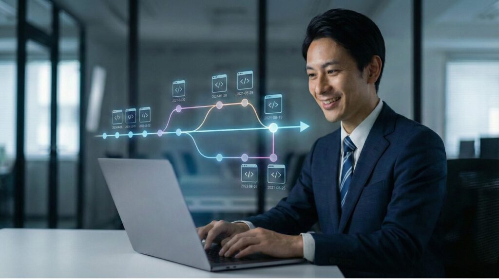 ビジネスマンがGitHubを使っている様子